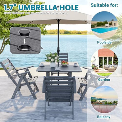PamapicLife Dining Table Set, 5-Piece HDPE Outdoor Dining Set for 4, Grey