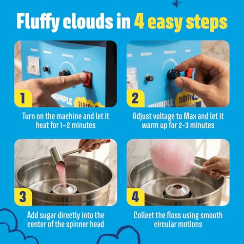 Wumple Professional Cotton Candy Machine - Commercial Electric Maker with Drawer & Large Stainless Steel Bowl - Fast Heat-Up - Perfect for Parties & Business - Blue