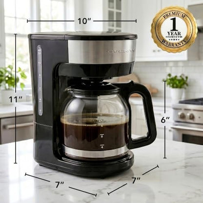 OVENTE 12-Cup Drip Coffee Maker with Easy On/Off Switch, Black CM412B