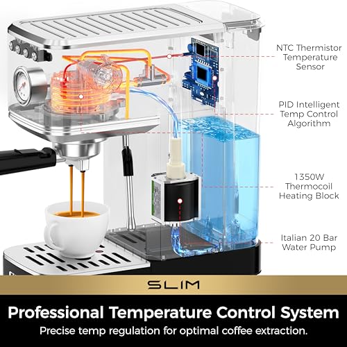 CHULUX Slim Espresso Machine with Milk Frother for Home Cappuccino, Black