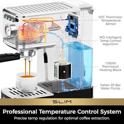 CHULUX Slim Espresso Machine with Milk Frother for Home Cappuccino, Black