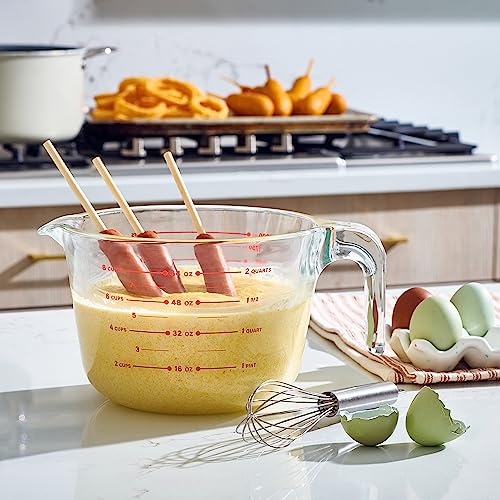 8 Cup Large Glass Measuring Cup - Kitchen Mixing Bowl Liquid Measure Cups Glass Tupperware Bakeware Set, Punch Bowl, Batter Bowl.