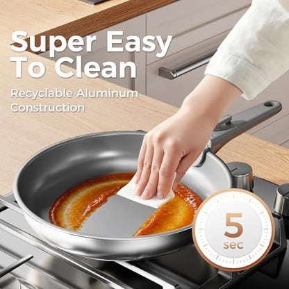 Sanho 21-Piece Pots and Pans Set, Healthy Ceramic Nonstick Cookware with Detachable Handles, Induction RV Kitchen Set, Dishwasher & Oven Safe, Gray