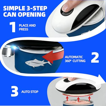 PPLJQS Rechargeable Electric Can Opener, One-Touch, Smooth Edge, USB-C Fast Charge, for Seniors, White