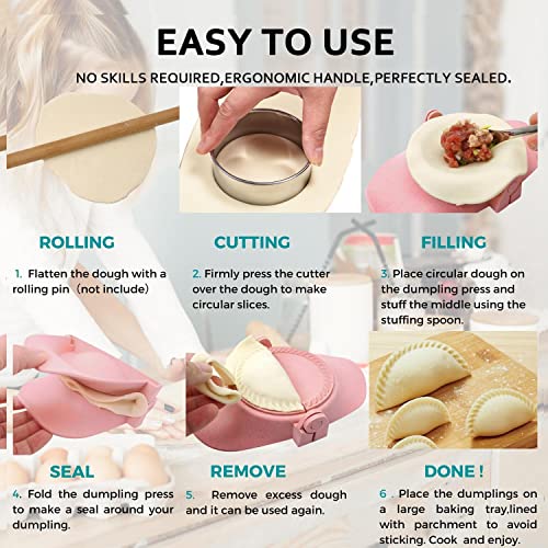 MUMSUNG Empanada Maker Press, 6-Inch Extra Large Dumpling Maker Set with Dough Cutter, Dumpling Mold Set for Pierogi, Pastelitos, Calzone, Turnovers, Chinese Dumpling, 5Sizes (6"/5"/4"/3"/2.6")