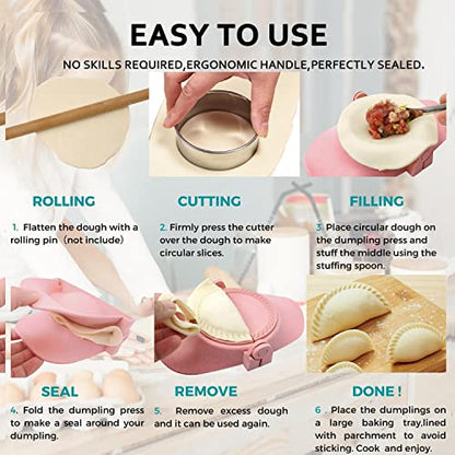 MUMSUNG Empanada Maker Press, 6-Inch Extra Large Dumpling Maker Set with Dough Cutter, Dumpling Mold Set for Pierogi, Pastelitos, Calzone, Turnovers, Chinese Dumpling, 5Sizes (6"/5"/4"/3"/2.6")