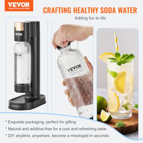 VEVOR Sparkling Water Maker, Soda Maker Machine for Home Carbonating, Soda Maker with 2 BPA-free 1L PET Bottles, CO2 Cylinder(Not Contain CO2 GAS), Compatible with Mainstream Screw-in 60L CO2 Cylinder