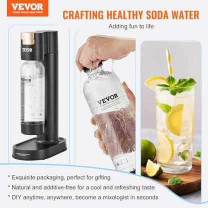 VEVOR Sparkling Water Maker, Soda Maker Machine for Home Carbonating, Seltzer Water Starter Kit with BPA-free 1L PET Bottle, CO2 Cylinder, Compatible with Mainstream Screw-in 60L CO2 Cylinder, black