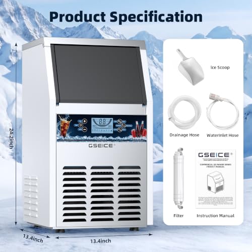 GSEICE Commercial Ice Maker Machine (80lbs/24H with 12lbs Ice Storage)