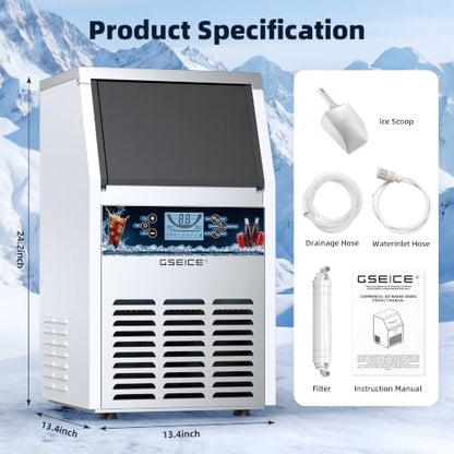 GSEICE Commercial Ice Maker Machine (80lbs/24H with 12lbs Ice Storage)