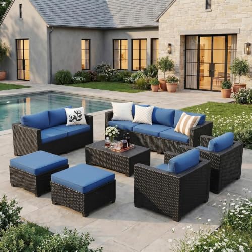 LazySunsets 10-Piece Outdoor Patio Furniture Set, Navy Blue