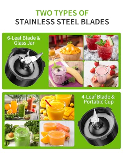 GDOR 1200W Blender for Smoothies and Shakes, 52 Oz Glass Jar & 22 Oz To-Go Cup Combo, Countertop Blender with 6-leaf Blade, 3 Adjustable Speed for Juices, Frozen Fruit Drinks, Sauces, Self-Cleaning