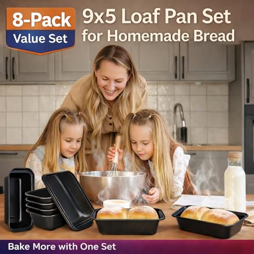 tchrules Bread Pan Set, Non-Stick 9×5 Loaf Pans for Baking Homemade Bread, Sourdough, Brownies, Cake, Carbon Steel, Rectangle Baking Pans (Grey)