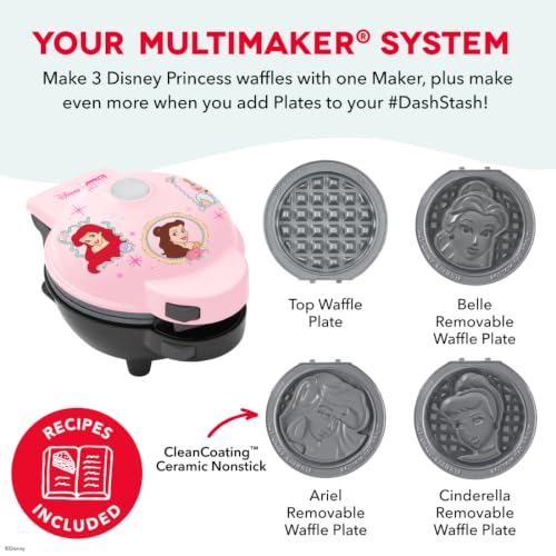 Disney | Dash Princess MultiMaker Mini Waffle Maker, Ceramic Nonstick, Pink