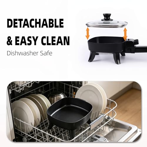 I-Keukenn 7" Electric Skillet with Lid, Non-Stick Ceramic Electric Frying Pan, 600W Single-Serve Grill with Adjustable Temperature Control for Pancakes, Eggs & Sausage
