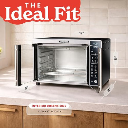 Gourmia Air Fryer French Door Toaster Oven - 6-Slice Capacity, LED Display with 19 Cooking Presets, Stainless Steel