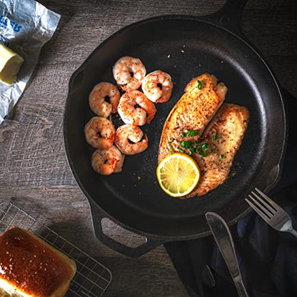 Utopia Kitchen Saute Fry Pan Pre-Seasoned Cast Iron Skillet With Lid, Frying Pan, Cast Iron Pan, Safe Grill Cookware for Indoor & Outdoor Use (1, Black, 10 Inch)