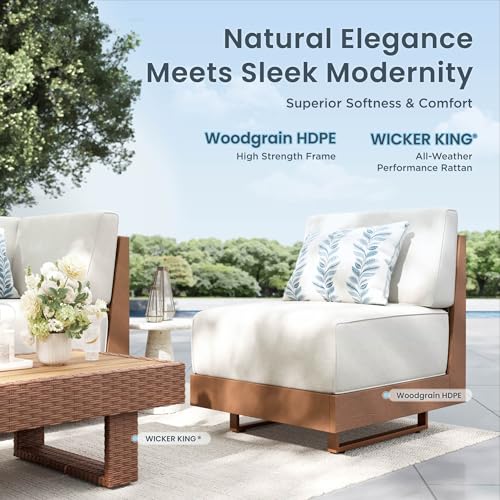 PHI VILLA 6 Piece Wicker Patio Sectional Furniture Set 8.7" Thick Cushions