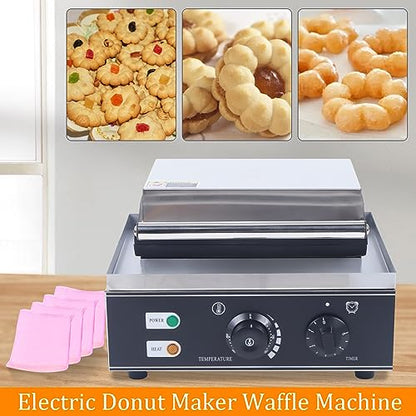 Electric Mini Donut Maker Machine Nonstick Commercial Doughnut Baker Maker Home Baker Machine Stainless Steel Makes 5 Blossom-shaped Doughnuts Countertop Mini-pie and Quiche, Waffle Maker 1500W