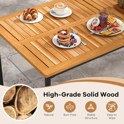 Tangkula 7 Piece Outdoor Dining Set for 6, Acacia Wood Rectangular Dining Table & 6 Armless Chairs w/Metal Frame, Umbrella Hole, Farmhouse Dining Furniture Set for Garden Porch Poolside
