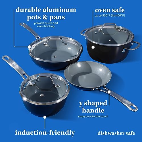 Sur La Table Kitchen Essentials 10 Piece PFA Free Titanium Ceramic Nonstick Interior Forged Aluminum Cookware Pots and Pans Set - Black - Induction Compatible