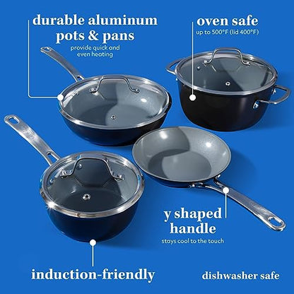 Sur La Table Kitchen Essentials 10 Piece PFA Free Titanium Ceramic Nonstick Interior Forged Aluminum Cookware Pots and Pans Set - Black - Induction Compatible