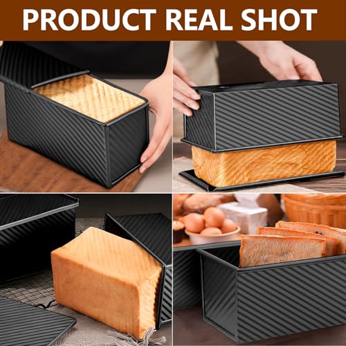 Shinsin Pullman Loaf Pan with Lid 13x4, 2.2 lb Dough Capacity Bread Loaf Pan, PFTE and PFOA-Free, Healthy Baking for Homemade Sourdough & Sandwich Bread, Nonstick & Easy Clean (Black)