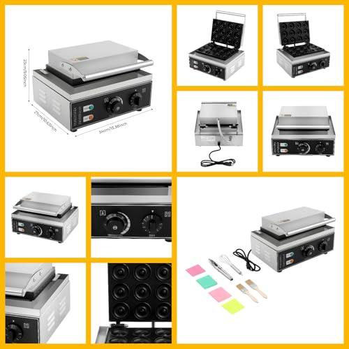 Donut Maker, 1550W Mini Donut Machine – 12 Donuts in 5 Min, Non-stick Coating Donut Making Machine, 50-300°C 0-5 Min Adjustable, Homemade Chocolate & Strawberry Donuts, 13.38 * 10.63 * 9.05in Silver