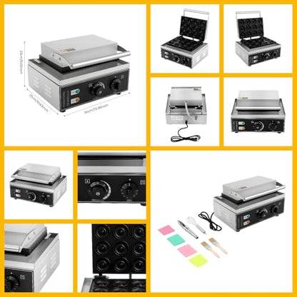 Donut Maker, 1550W Mini Donut Machine – 12 Donuts in 5 Min, Non-stick Coating Donut Making Machine, 50-300°C 0-5 Min Adjustable, Homemade Chocolate & Strawberry Donuts, 13.38 * 10.63 * 9.05in Silver