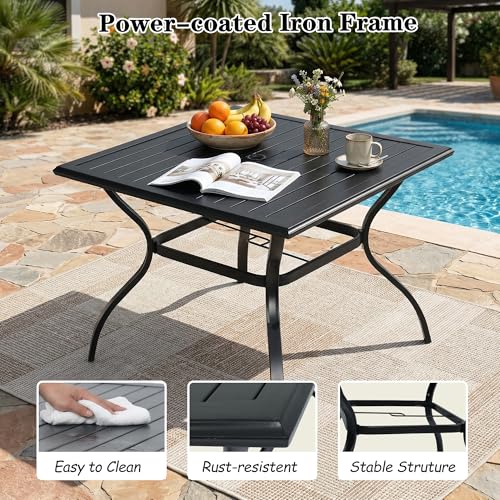 NOBLEMOOD 5-Piece Outdoor Dining Table & Chair Set, Outdoor Dining Set with 4 Textilene Swivel Chairs, Patio Metal Square Dining Table Set for Outside, Garden, Backyard