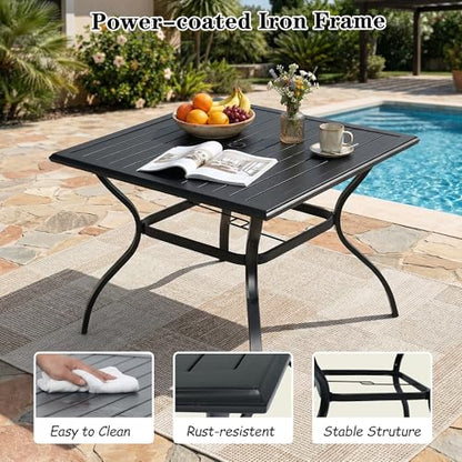 NOBLEMOOD 5-Piece Outdoor Dining Table & Chair Set, Outdoor Dining Set with 4 Textilene Swivel Chairs, Patio Metal Square Dining Table Set for Outside, Garden, Backyard
