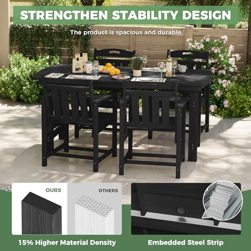 SUUNYN HDPE Outdoor Patio Dining Set with Table & 4 Chairs, All-Weather 5-Piece Outdoor Table and Chairs, 2" Umbrella Hole, Patio Furniture for Garden, Backyard, Deck | Matte Black