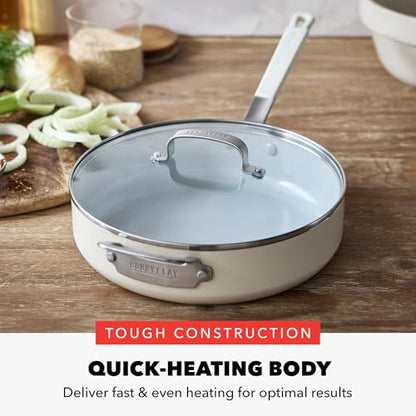 GreenPan x Bobby Flay 4.5QT Nonstick Saute Pan with Glass Lid, PFAS-Free Diamond Ceramic, Induction Suitable, Stay-Cool Silicone Handle, Easy Clean Dishwasher & Oven Safe, Cream