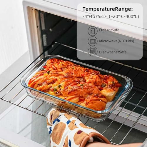 High Borosilicate Glass Baking Tray 3-Piece Set, 2.3 Quarts+1.6 Quarts+1.0 Quarts Rectangular Glass Baking Dish Container for Microwave and Oven, Suitable for Cooking, Baking Bread, Cakes and Meals