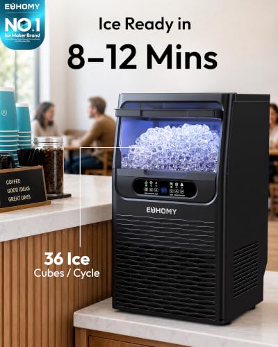 EUHOMY Commercial Ice Maker Machine,80lbs/24H,36 Ice Cubes in 8-12 Mins,Under Counter Ice Maker with Water Filter,12lbs Storage Capacity,Freestanding Ice Machine for Home/Bar/Cafe/Restaurant