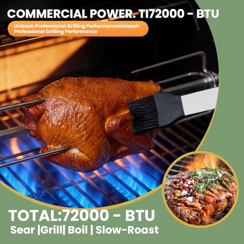 Outdoor Natural Gas Grill Island with Refrigerator, 4 Burner 72,000 BTU BBQ Grill with Side Burner, Infrared Rotisserie, Granite Countertop, Stainless Steel Outdoor Kitchen (Silver+98in)