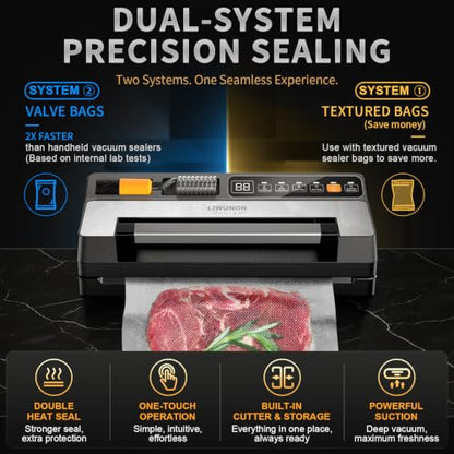 Next-Gen Vacuum Sealer Machine, Food Vacuum Sealer with Powerful Suction Pump, Dual-System for Valve&Textured Bags, Canisters & Marinate, Dual-Heat Seal for Dry&Moist Food, Built-in Cutter&Bag Storage