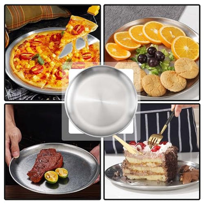 YEUIKERR 8 Pieces Pizza Pan 12 inch Stainless Steel Pizza Pan for Oven, Round Baking Pizza Tray, Heavy Duty Pizza Serving Tray, Pizza Baking Sheets for Home Kitchen Restaurant