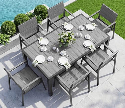 Vexwalx Outdoor Dining Set, Aluminum Dining Table Set for 6, Patio Table and Chairs Set (7-Piece, Gray)