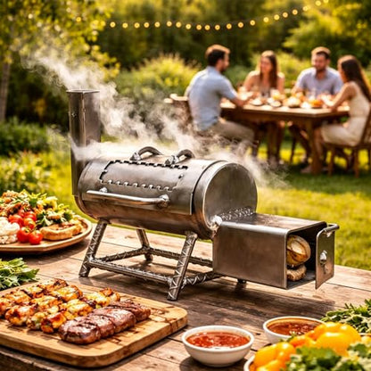 Miniature Smoker, Mini BBQ Grill Tabletop Smoker, Portable Charcoal Grill with Charcoal Chimney, Charcoals Grills with Smokers Combo for BBQ Grilling