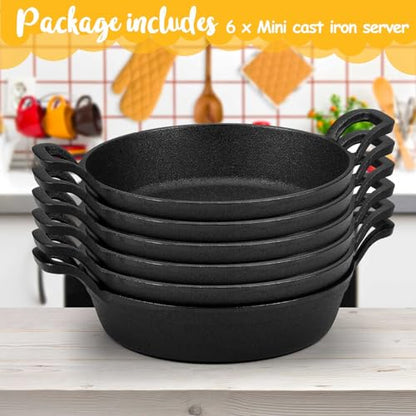 Ziliny Mini Cast Iron Skillets 7 x 7 x 1.7 Inch Cast Iron Pan Small Ramekin Set Black Casserole Dish Cookware Oven Safe Mini Skillets for Kitchen Indoor Outdoor Picnic (6 Pack)