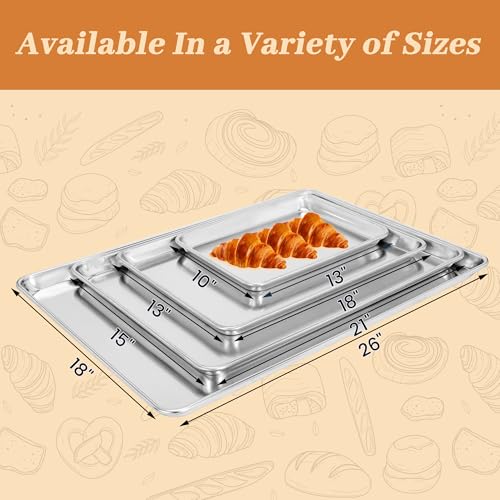 STEELUS 6 Pack Half Size Baking Sheet Pans, Aluminum Commercial Cookie Sheets Non-Stick, 18"x13"