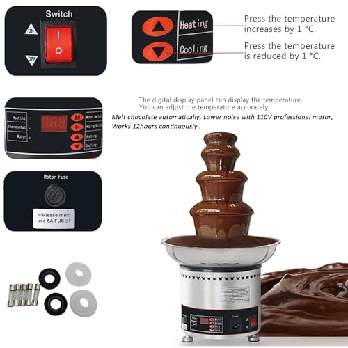 PreAsion Chocolate Fountain 110V Electric 4-Tiers Digital Chocolate Fountain Melting Machine Heating Fondue Fountain,3kg of chocolate