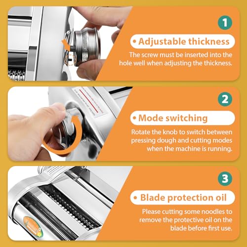 Newhai Electric Family Pasta Maker Machine Noodle Maker Pasta Dough Spaghetti Roller Pressing Machine Stainless Steel 135W for Home Use (1.5mm round noodle+4mm flat noodle)