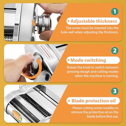 Newhai Electric Family Pasta Maker Machine Noodle Maker Pasta Dough Spaghetti Roller Pressing Machine Stainless Steel 135W for Home Use (1.5mm round noodle+4mm flat noodle)