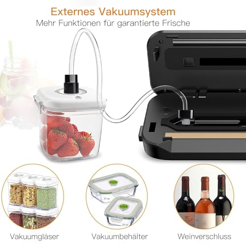 MegaWise Food Vacuum Sealer Machine – High-Power 80kPa Suction, One-Touch Operation, Built-in Cutter – Works with All Food Types, Includes Bags & Hose (Black), Keeps Food Fresh 5x Longer