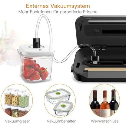 MegaWise Food Vacuum Sealer Machine – High-Power 80kPa Suction, One-Touch Operation, Built-in Cutter – Works with All Food Types, Includes Bags & Hose (Black), Keeps Food Fresh 5x Longer