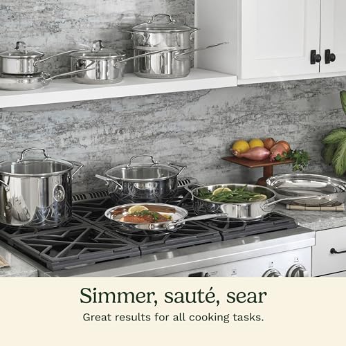 Cuisinart 17-Piece Stainless Steel Cookware Set, Chef's Classic Steel Collection with Pure Aluminum Core for Quick and Even Heat, Cool Grip Handles, Dishwasher Safe, 77-17N