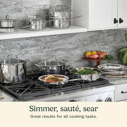 Cuisinart 17-Piece Stainless Steel Cookware Set, Chef's Classic Steel Collection with Pure Aluminum Core for Quick and Even Heat, Cool Grip Handles, Dishwasher Safe, 77-17N