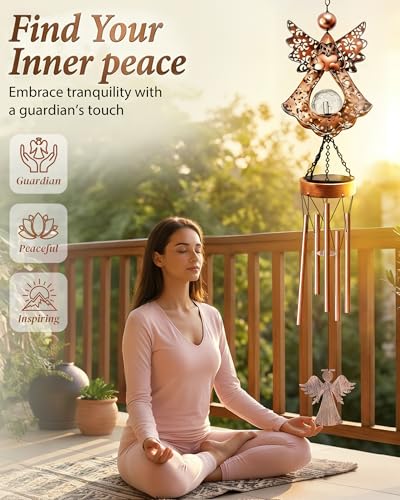 Supdeco Solar Angel Wind Chimes for Outside: Melodious Mother's Day Birthday Gifts for Mom Women Grandma Her Wife - Weatherproof Metal Outdoor Decor Easy Hanging for Garden Patio Tree Window Memorial
